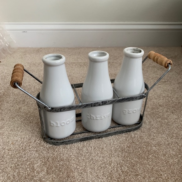 Cost Plus World Market Other - Bloom, Thrive And Grow Milk Bottle Vases